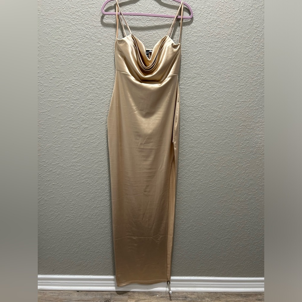 Windsor Lola High Slit Satin Dress - XL Gold